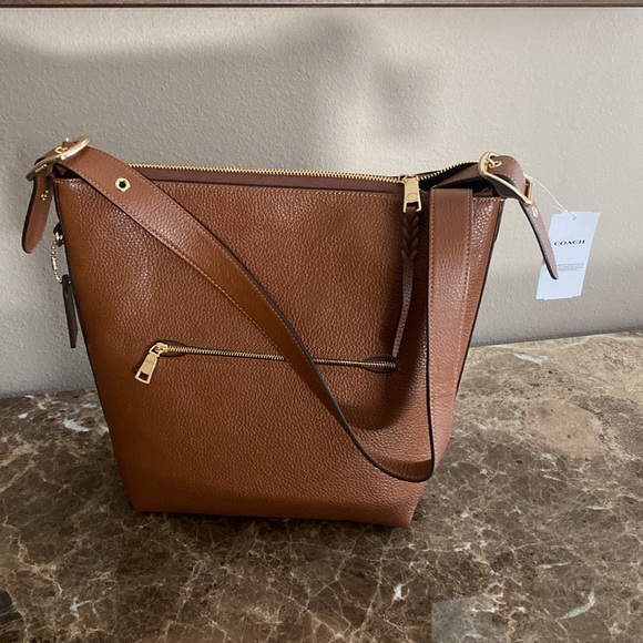 HP🎉 COACH Val Duffle, Shoulder or Crossbody, Redwood Brown, Pebble Leather, NWT - Picture 3 of 15